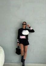 Bıyıklı Triko Kazak Siyah (Beden: Standart) - Görsel 2