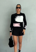 Bıyıklı Triko Kazak Siyah (Beden: Standart)