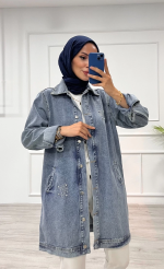 Taşlı Tunik Ceket Kar Yıkamalı Mavi D2516 (Beden: S/M) - Görsel 7