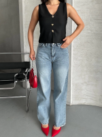 Palazzo Straight Kar Yıkama Jeans Pantolon Mavi D2008 (Beden: 34) - Görsel 6