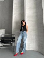 Palazzo Straight Kar Yıkama Jeans Pantolon Mavi D2008 (Beden: 38)