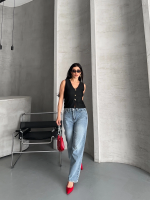 Palazzo Straight Kar Yıkama Jeans Pantolon Mavi D2008 (Beden: 42) - Görsel 2