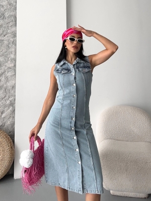 Sıfır Kol Kar Yıkama Tunik Ceket Mavi D2520 (Beden: 38)