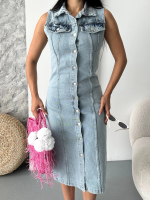 Sıfır Kol Kar Yıkama Tunik Ceket Mavi D2520 (Beden: 38) - Görsel 8