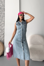 Sıfır Kol Kar Yıkama Tunik Ceket Mavi D2520 (Beden: 40)