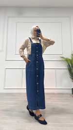 Etekli Salopet Enzim Süper Taş Yıkama Koyu Mavi D2521 (Beden: 38) - Görsel 4