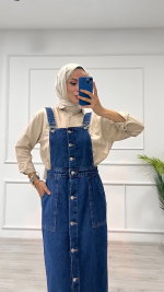 Etekli Salopet Enzim Süper Taş Yıkama Koyu Mavi D2521 (Beden: 38) - Görsel 6