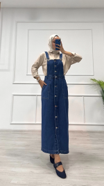 Etekli Salopet Enzim Süper Taş Yıkama Koyu Mavi D2521 (Beden: 38)