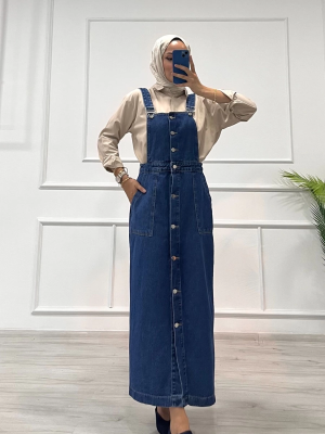 Etekli Salopet Enzim Süper Taş Yıkama Koyu Mavi D2521 (Beden: 38)