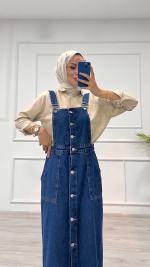 Etekli Salopet Enzim Süper Taş Yıkama Koyu Mavi D2521 (Beden: 38) - Görsel 3