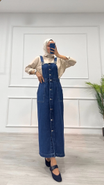 Etekli Salopet Enzim Süper Taş Yıkama Koyu Mavi D2521 (Beden: 38) - Görsel 5