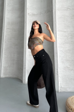 Palazzo Straight Enzim Süper Taş Yıkama Jeans Pantolon Siyah D2008 (Beden: 38) - Görsel 3