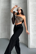 Palazzo Straight Enzim Süper Taş Yıkama Jeans Pantolon Siyah D2008 (Beden: 42) - Görsel 2