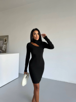 Boğazlı Gögüs Dekolteli Elbise Siyah F2333 (Beden: L) - Görsel 2