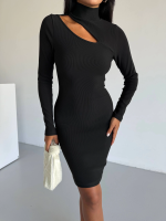 Boğazlı Gögüs Dekolteli Elbise Siyah F2333 (Beden: L)