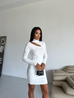 Boğazlı Gögüs Dekolteli Elbise Beyaz F2333 (Beden: L) - Görsel 2