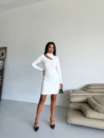 Boğazlı Gögüs Dekolteli Elbise Beyaz F2333 (Beden: L) - Görsel 3