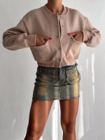 3 İplik Şardonlu Önü Çıtçıtlı Cepli Ceket Bej F2226 (Beden: S) - Görsel 4