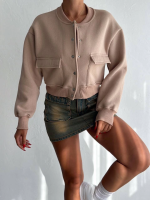 3 İplik Şardonlu Önü Çıtçıtlı Cepli Ceket Bej F2226 (Beden: L) - Görsel 3