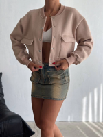 3 İplik Şardonlu Önü Çıtçıtlı Cepli Ceket Bej F2226 (Beden: L)