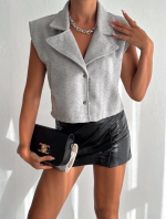 Önü Çıtçıtlı Cepli Kaşe Yelek Gri F2253 (Beden: S)