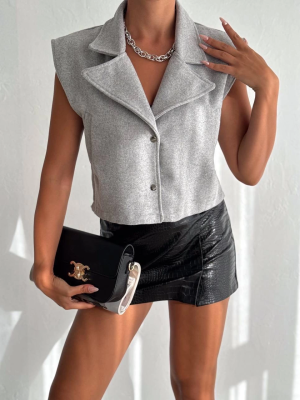 Önü Çıtçıtlı Cepli Kaşe Yelek Gri F2253 (Beden: S)