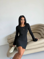 Prenses Kol Esnek Kumaş Elbise Siyah F2334 (Beden: M) - Görsel 4