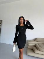 Prenses Kol Esnek Kumaş Elbise Siyah F2334 (Beden: L) - Görsel 3