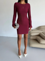 Prenses Kol Esnek Kumaş Elbise Bordo F2334 (Beden: S) - Görsel 7