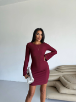 Prenses Kol Esnek Kumaş Elbise Bordo F2334 (Beden: M) - Görsel 5