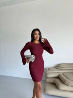 Prenses Kol Esnek Kumaş Elbise Bordo F2334 (Beden: M) - Görsel 6