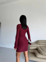 Prenses Kol Esnek Kumaş Elbise Bordo F2334 (Beden: M) - Görsel 3
