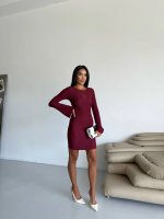 Prenses Kol Esnek Kumaş Elbise Bordo F2334 (Beden: L) - Görsel 4