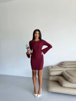 Prenses Kol Esnek Kumaş Elbise Bordo F2334 (Beden: L) - Görsel 2