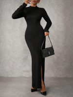 Yırtmaçlı Jakarlı Uzun Elbise Siyah A3793 (Beden: S) - Görsel 4