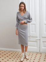 Kruvaze Şardonlu Etekli Takım Gri (Beden: S) - Görsel 2