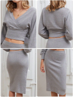 Kruvaze Şardonlu Etekli Takım Gri (Beden: M) - Görsel 5