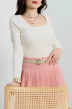 U Yaka Kaşkorse Bluz Beyaz A132 (Beden: L) - Görsel 6