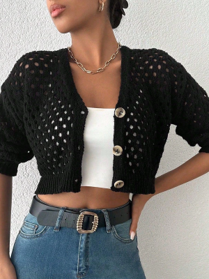 Büyük Düğmeli Delikli Hırka Siyah (Beden: Standart)