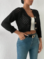 Büyük Düğmeli Delikli Hırka Siyah (Beden: Standart) - Görsel 2