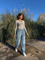 V Yaka Çizgili Bluz Beyaz A3699 (Beden: S) - Görsel 4