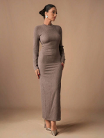 Yırtmaçlı Kalın Bürümcük Uzun Elbise Vizon (Beden: S) - Görsel 2