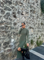 Yırtmaçlı Kalın Bürümcük Uzun Elbise Yeşil (Beden: S) - Görsel 6