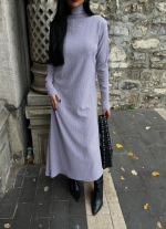 Boğazlı Kalın Bürümcük Uzun Elbise Gri (Beden: S) - Görsel 2