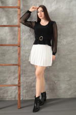 Tokalı Tül Kollu Bluz Siyah T4071 (Beden: M) - Görsel 4