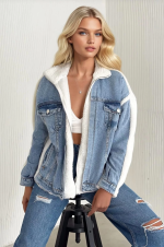 Kürklü Kot Ceket Mavi T7009 (Beden: M) - Görsel 2