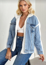 Kürklü Kot Ceket Mavi T7009 (Beden: M)