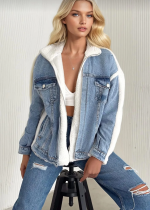 Kürklü Kot Ceket Mavi T7009 (Beden: L) - Görsel 3