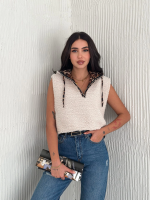 Astarlı Kapşonlu Kuzu Yelek Beyaz T1243 (Beden: L) - Görsel 3