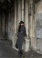 Boğazlı Kalın Bürümcük Uzun Elbise Siyah (Beden: L)